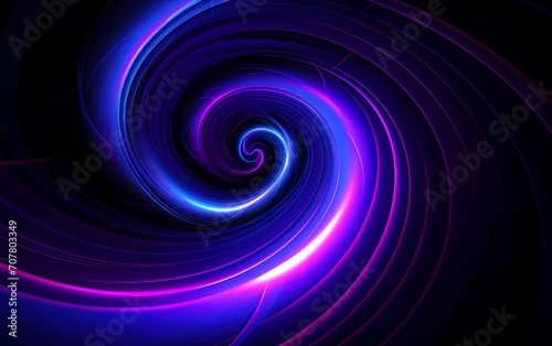 Spiral abstract illusion graphic design art with geometric shapes of blue and purple neon lines. generative ai