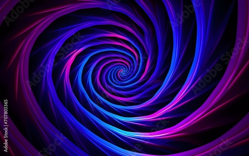 Spiral abstract illusion graphic design art with geometric shapes of blue and purple neon lines. generative ai