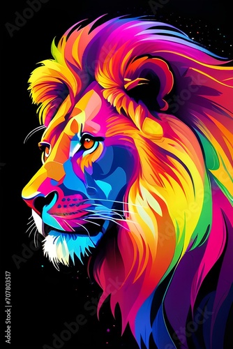 Psychedelic Lion  A Vibrant and Bold Cartoon-style Illustration