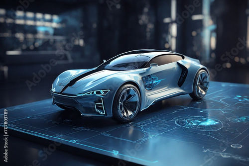 Futuristic concept car on a futuristic interface background