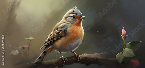 A stunning drawn with a brush and in which you see a little bird. generated by AI © Tharindu
