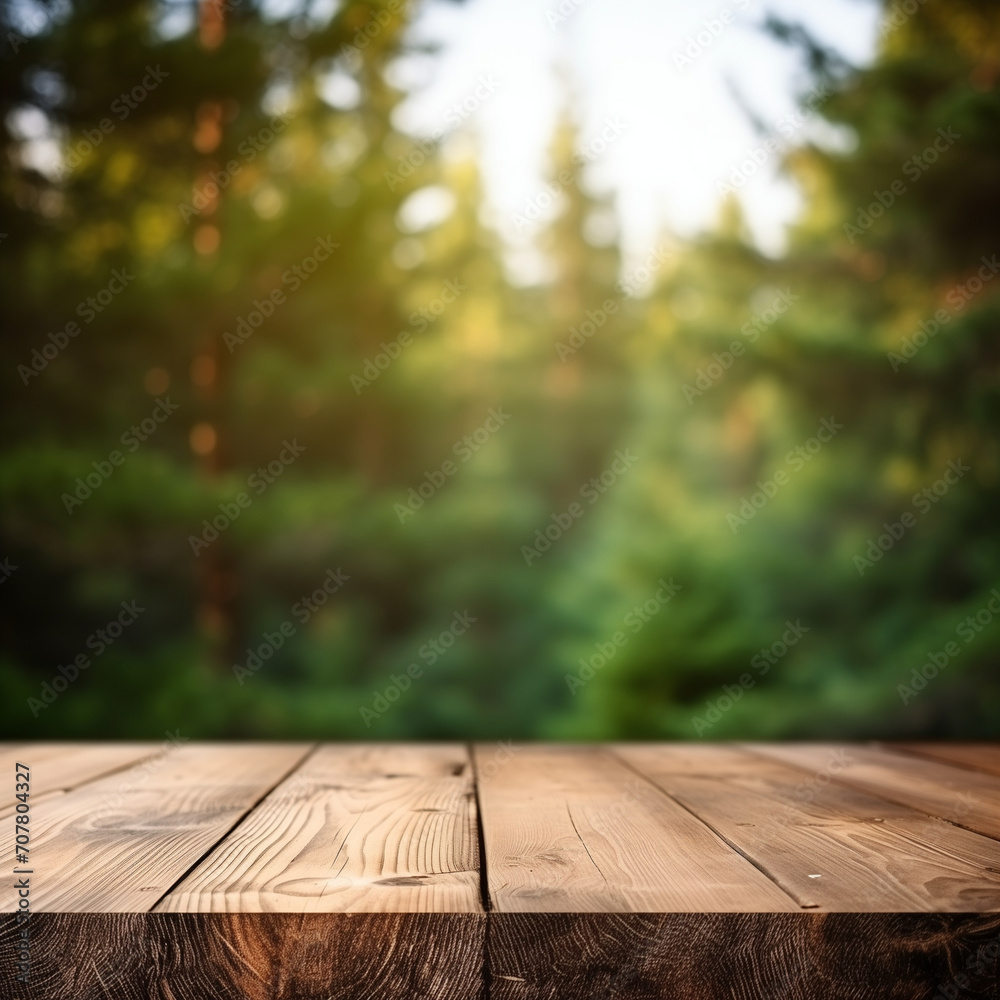 An empty rustic wooden table with a blurry boreal forest background is the perfect backdrop for mocking up a product display. The picnic table top can be customized for editing purposes. An empty rustic wooden table with a blurry boreal forest background is the perfect backdrop for mocking up a product display. The picnic table top can be customized for editing purposes.