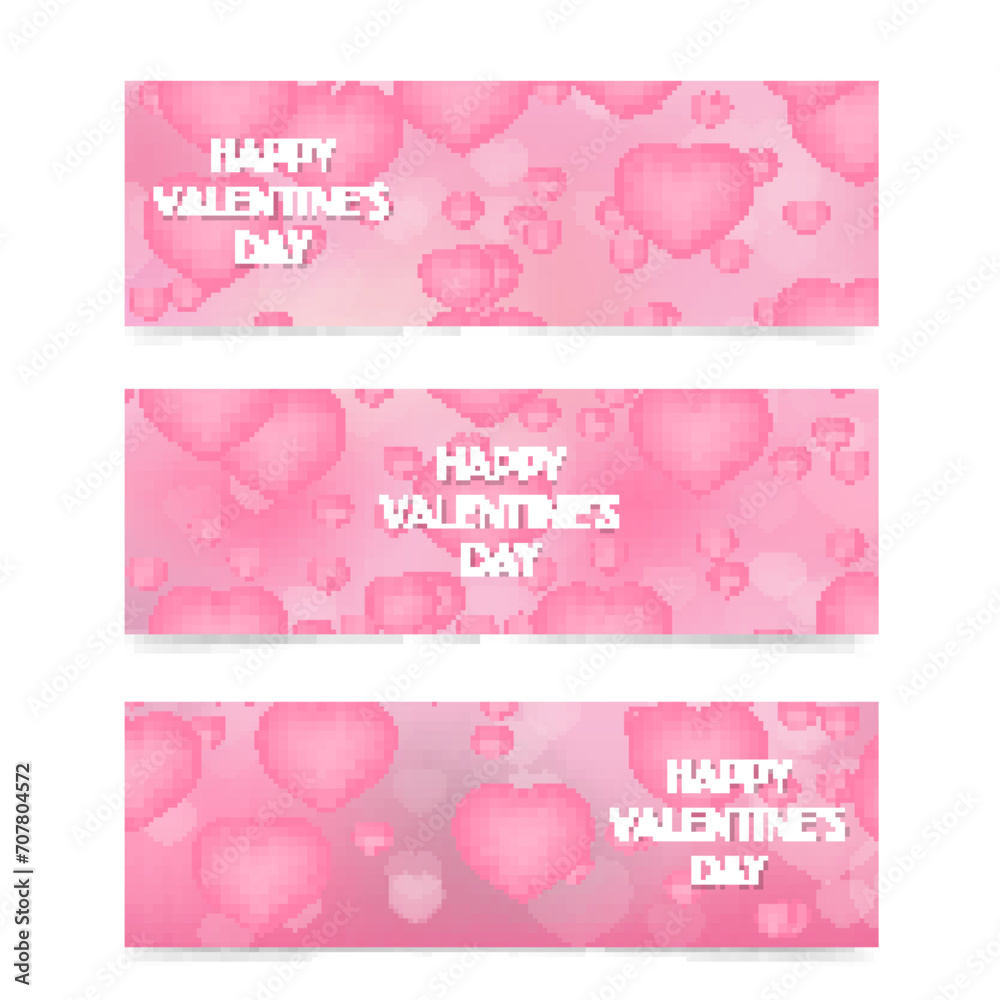 Heart vector background. Set of 3 banners for Valentines Day. Vector template for website, social media, etc. Heart vector background. Set of 3 banners for Valentines Day. Vector template for website, social media, etc.