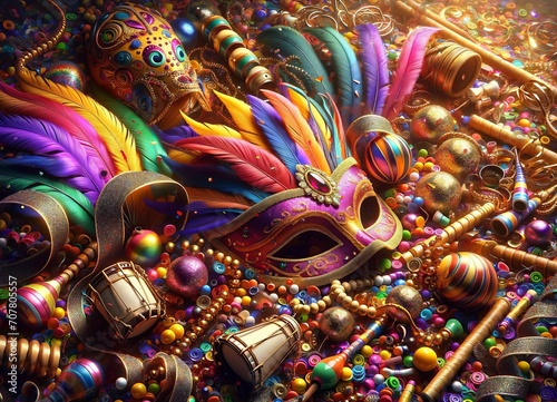 Festive Carnival Decorations: Colorful Mask and Beads