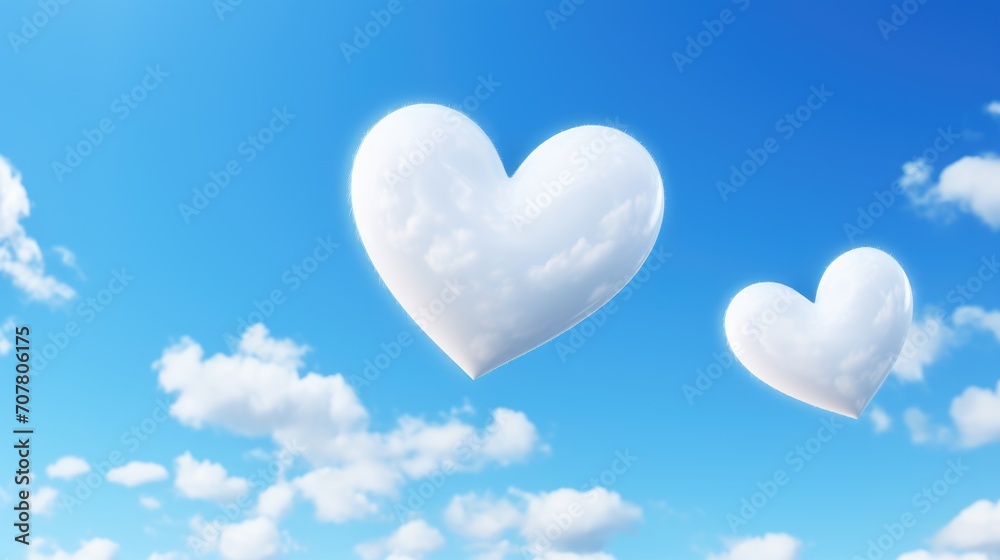 couple white heart shaped clouds on blue sky