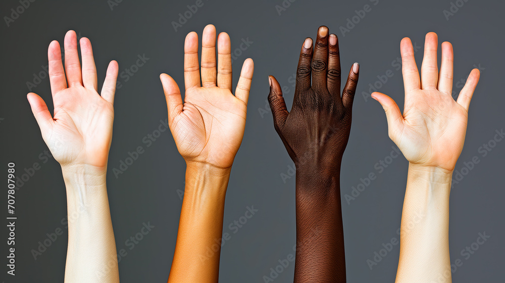 hand of different people with different skin colour
