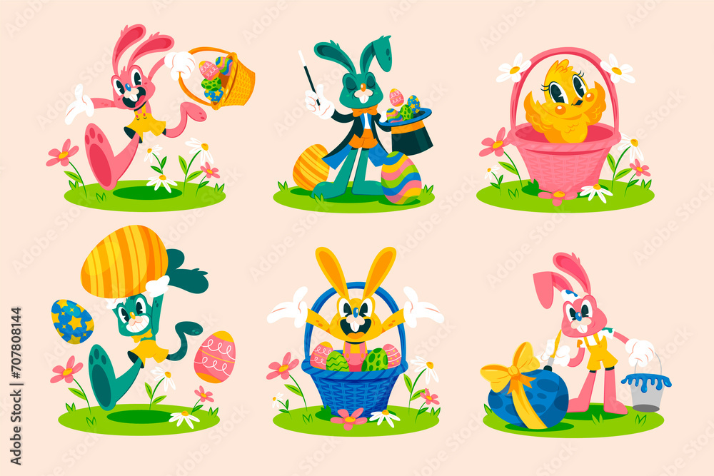 Easter bunnies in flat style