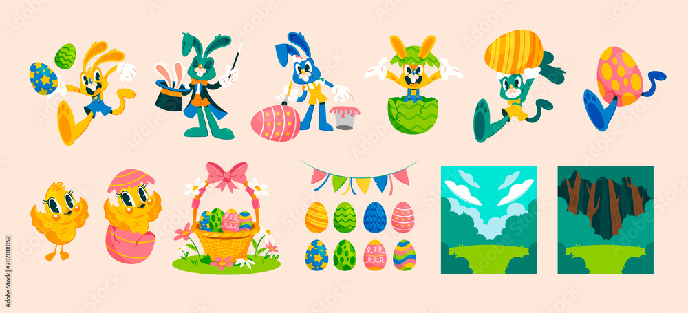 Easter elements in flat style