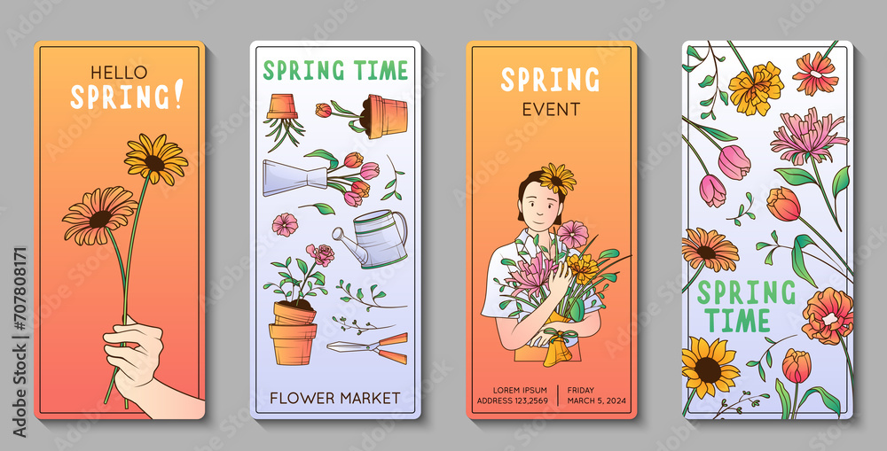 Hand drawn floral spring banners