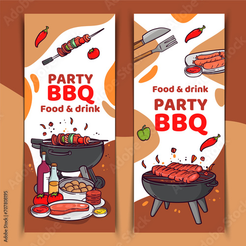BBQ party banners in hand drawn design