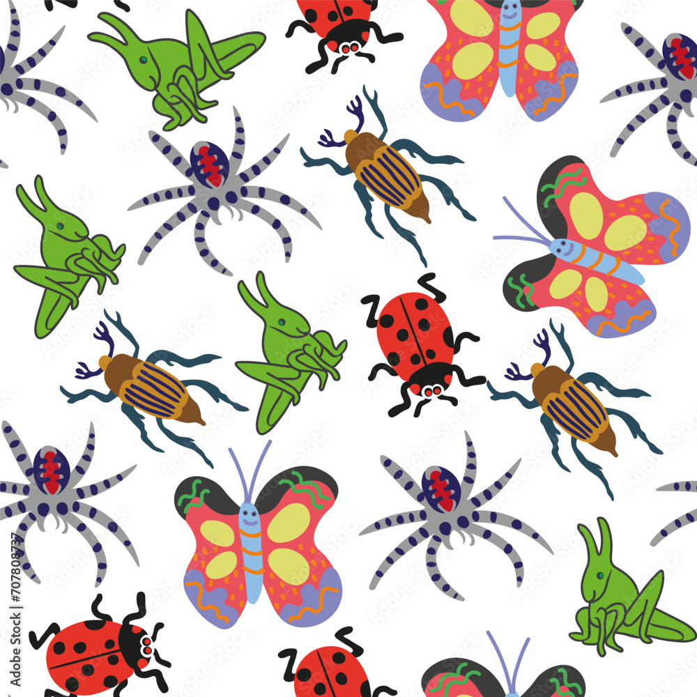 seamless pattern with butterfly and grasshopper in vector . Template for design, print, background, packaging, book, wrapping paper, fabric. seamless pattern with butterfly and grasshopper in vector . Template for design, print, background, packaging, book, wrapping paper, fabric.