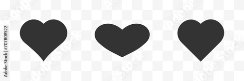 Heart shape icon set black color with transparent background.