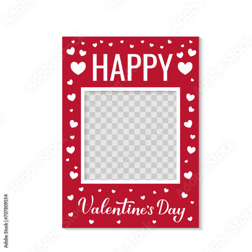 Valentines Day photo booth frame with a transparent background. Valentine photobooth props. Vector template.