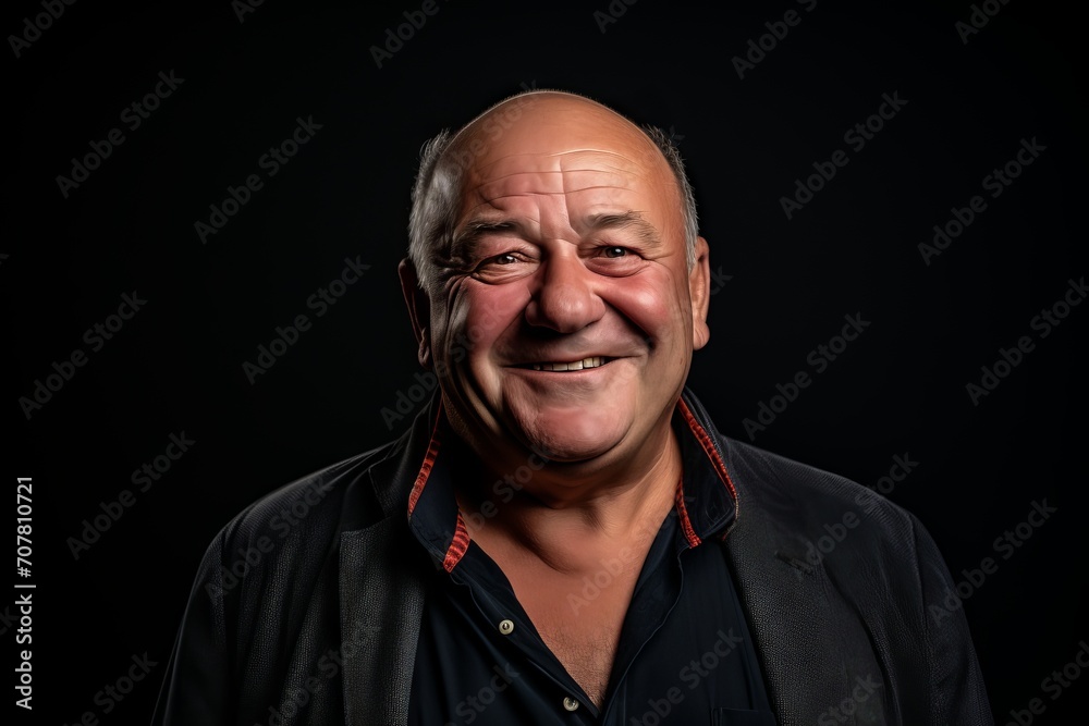 Portrait of a smiling senior man on a black background in studio