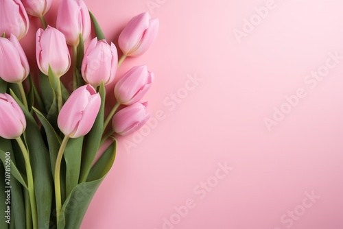 Pink background with tulips © sonatik