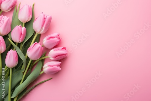 Pink background with tulips © sonatik
