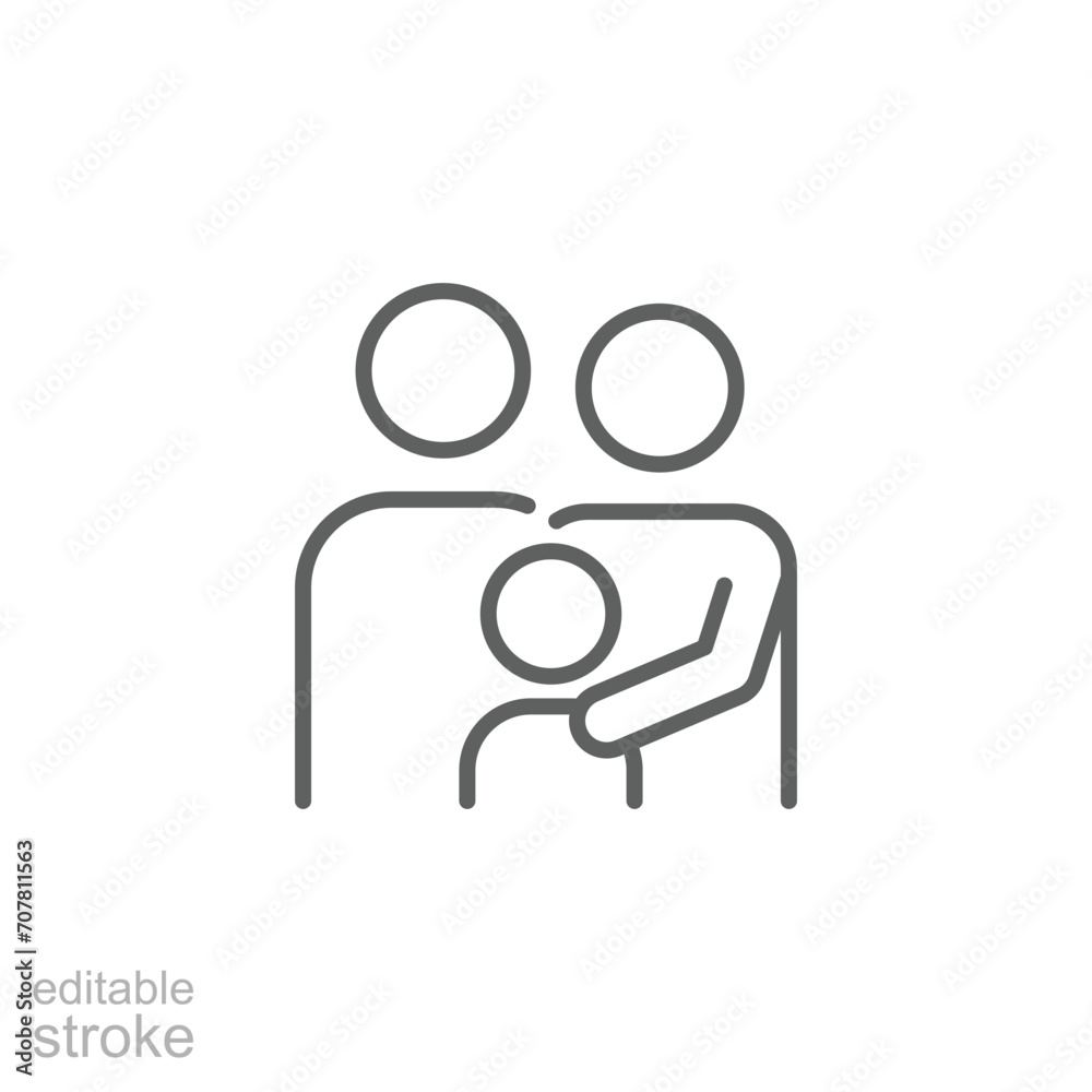 Family icon. Simple outline style. Parents and child, father, mother, kid, couple, together concept. Thin line symbol. Vector illustration isolated. Editable stroke. Family icon. Simple outline style. Parents and child, father, mother, kid, couple, together concept. Thin line symbol. Vector illustration isolated. Editable stroke.