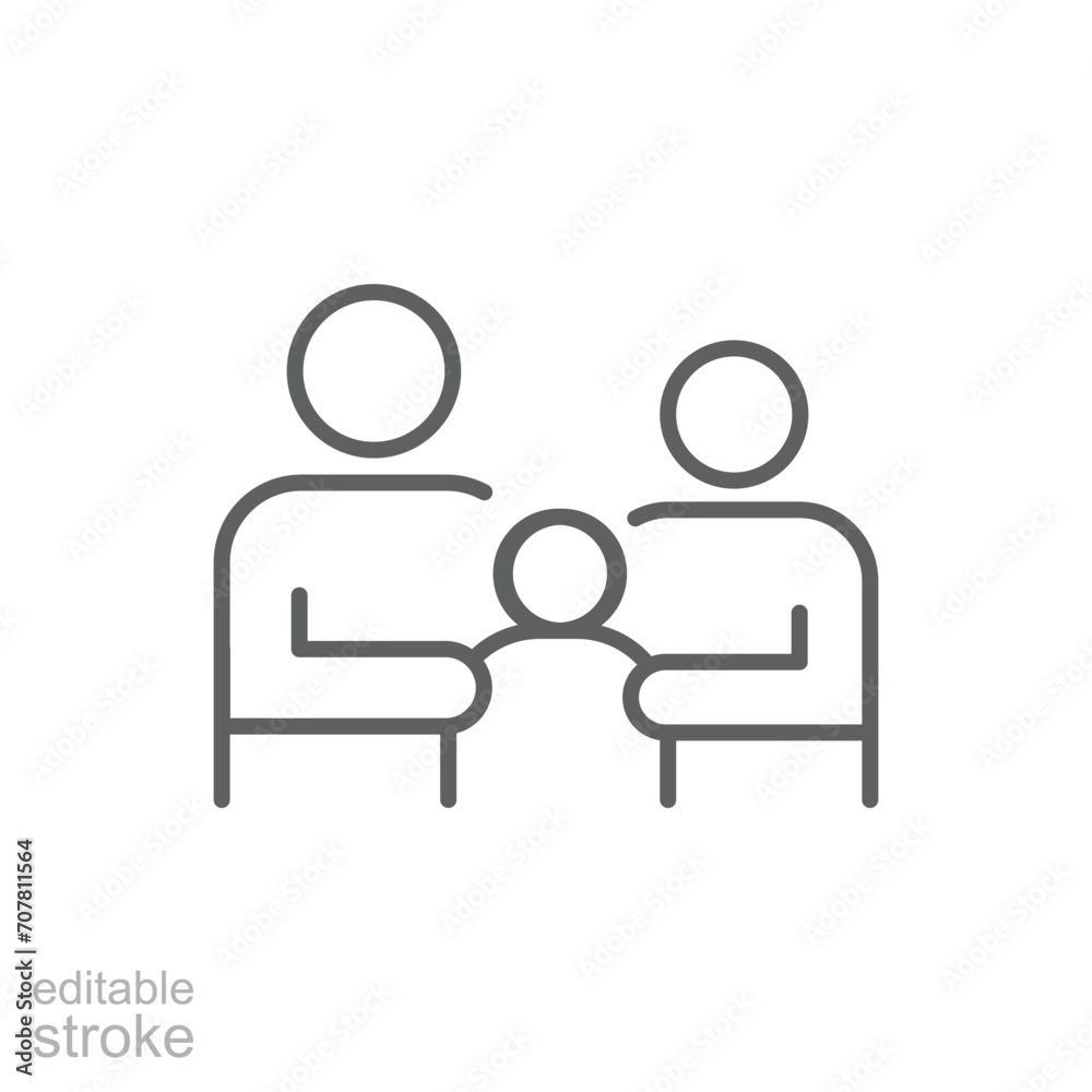 Family icon. Simple outline style. Parents and child, father, mother, kid, couple, together concept. Thin line symbol. Vector illustration isolated. Editable stroke. Family icon. Simple outline style. Parents and child, father, mother, kid, couple, together concept. Thin line symbol. Vector illustration isolated. Editable stroke.