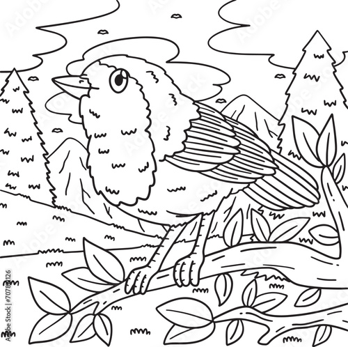 European Robin Bird Coloring Page for Kids
