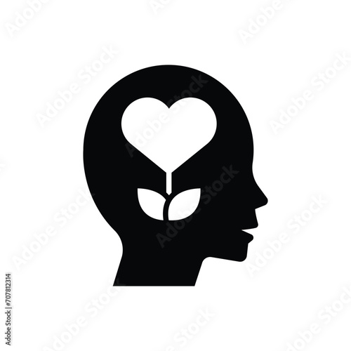 Mental health icon. Simple solid style. Positive mind wellbeing, brain, emotion, mental health development and care concept. Black silhouette, glyph symbol. Vector illustration isolated.