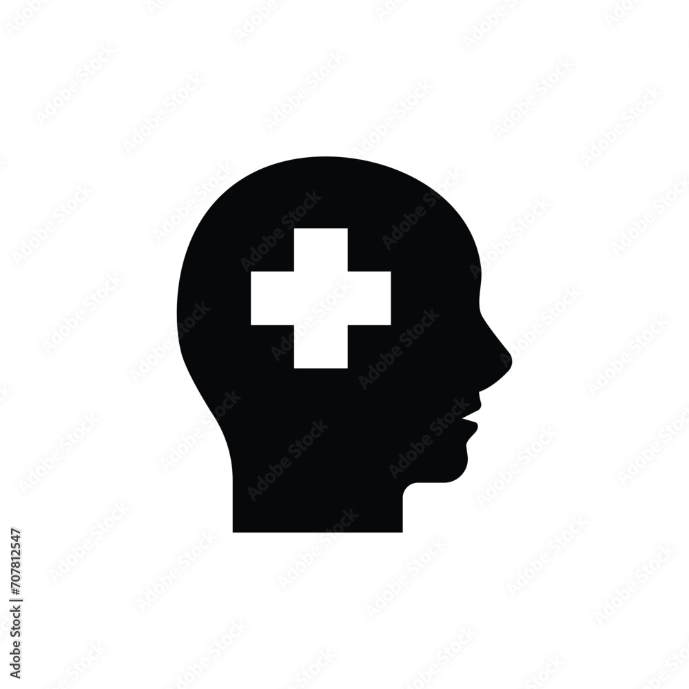 Mental health icon. Simple solid style. Positive mind wellbeing, brain, emotion, mental health development and care concept. Black silhouette, glyph symbol. Vector illustration isolated. Mental health icon. Simple solid style. Positive mind wellbeing, brain, emotion, mental health development and care concept. Black silhouette, glyph symbol. Vector illustration isolated.