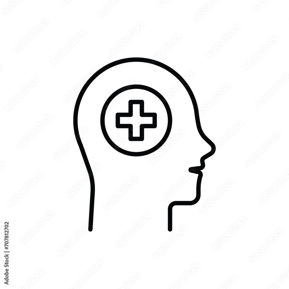 Mental health icon. Simple outline style. Positive mind wellbeing, brain, emotion, mental health development and care concept. Thin line symbol. Vector illustration isolated. Mental health icon. Simple outline style. Positive mind wellbeing, brain, emotion, mental health development and care concept. Thin line symbol. Vector illustration isolated.