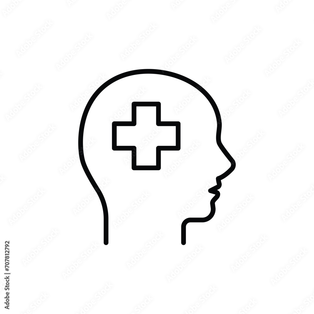 Mental health icon. Simple outline style. Positive mind wellbeing, brain, emotion, mental health development and care concept. Thin line symbol. Vector illustration isolated. Mental health icon. Simple outline style. Positive mind wellbeing, brain, emotion, mental health development and care concept. Thin line symbol. Vector illustration isolated.