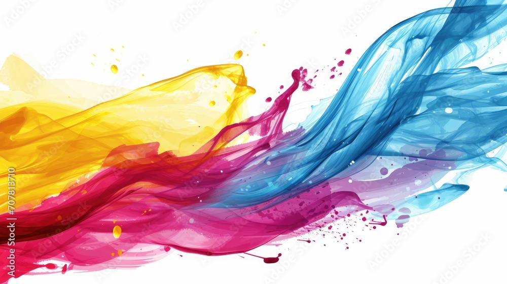 Abstract colored streams of water and smoke on white background