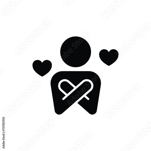 Your self care icon. Simple solid style. Love myself, hug, compassion, embrace my body, good and health life concept. Black silhouette, glyph symbol. Vector illustration isolated.
