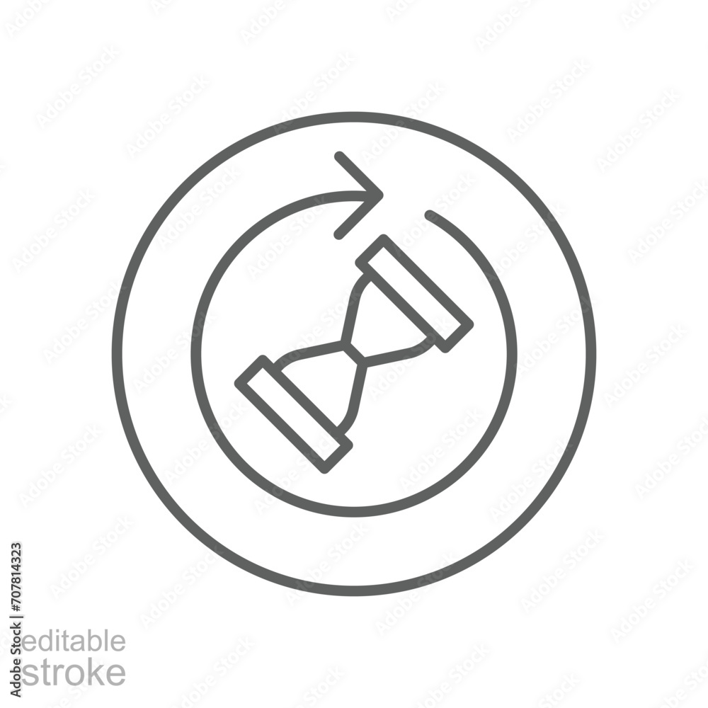 Anti aging hourglass icon. Simple outline style. Waiting slow time, anti old, clock, sandglass with round arrow, timer concept. Thin line symbol. Vector illustration isolated. Editable stroke. Anti aging hourglass icon. Simple outline style. Waiting slow time, anti old, clock, sandglass with round arrow, timer concept. Thin line symbol. Vector illustration isolated. Editable stroke.