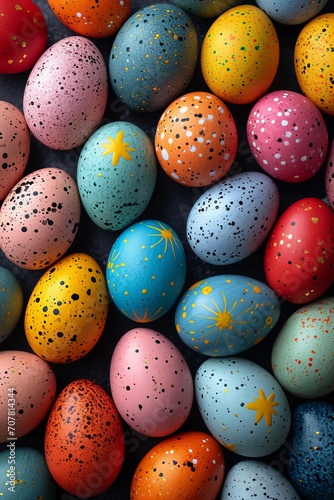 Set of Colorful easter eggs on black background