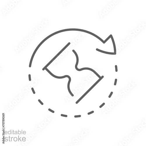 Anti aging hourglass icon. Simple outline style. Waiting slow time, anti old, clock, sandglass with round arrow, timer concept. Thin line symbol. Vector illustration isolated. Editable stroke.