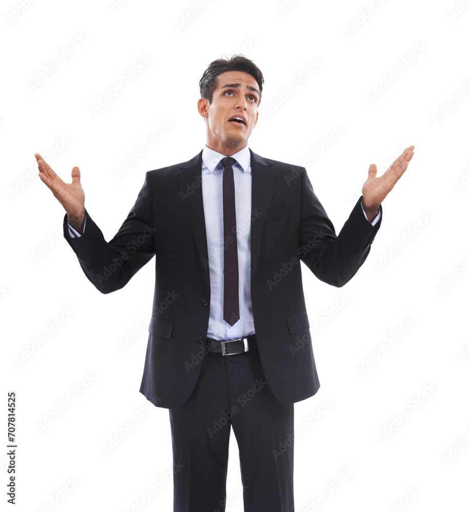 Business man, thinking and doubt in studio, professional and contemplating choice or decision. Male person, employee and brainstorming or question by white background, unsure and confused or why Business man, thinking and doubt in studio, professional and contemplating choice or decision. Male person, employee and brainstorming or question by white background, unsure and confused or why