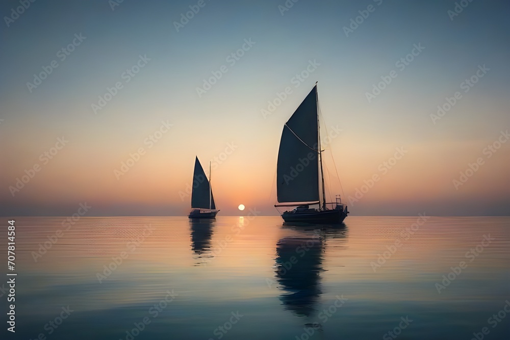 A boat in still water during sunset ai generated