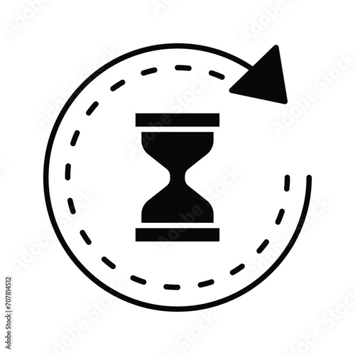 Anti aging hourglass icon. Simple solid style. Waiting slow time, anti old, clock, sandglass with round arrow, timer concept. Black silhouette, glyph symbol. Vector illustration isolated.
