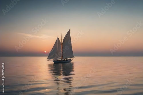 A boat in still water during sunset ai generated