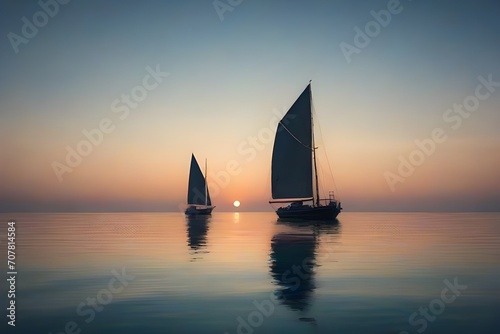 A boat in still water during sunset ai generated