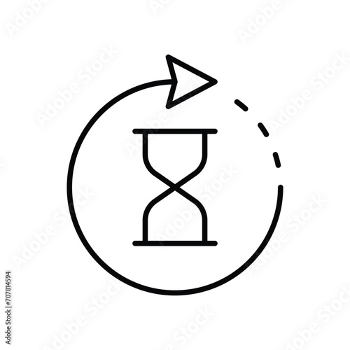 Anti aging hourglass icon. Simple outline style. Waiting slow time, anti old, clock, sandglass with round arrow, timer concept. Thin line symbol. Vector illustration isolated.