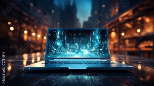 laptop or computer with abstract technology and networking background