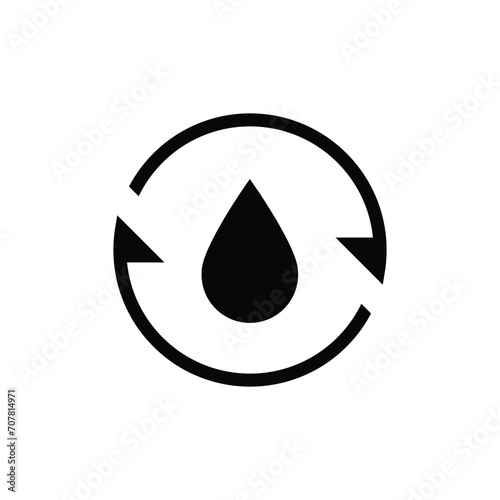 Recycle water icon. Simple solid style. Water drop with circle arrow, droplet, reduce, reuse, bio safe, energy efficient concept. Black silhouette, glyph symbol. Vector illustration isolated.
