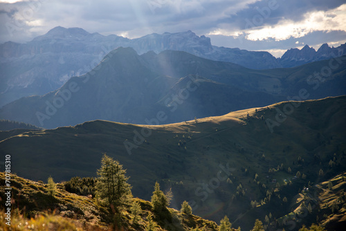 Panoramic view from the top of the Giau Pass, Dolomites,  South Tyrol, Italy. © erika8213