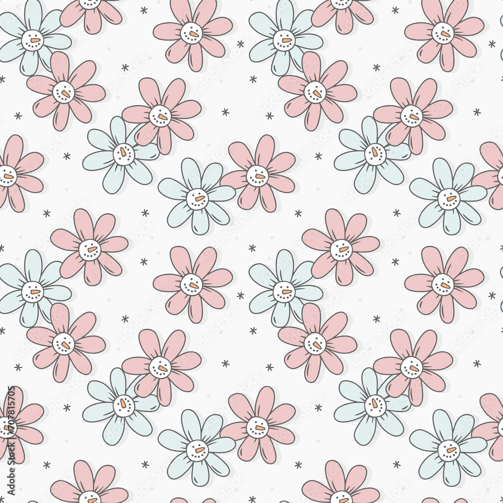 snowman flower faces seamless pattern repeat pattern 