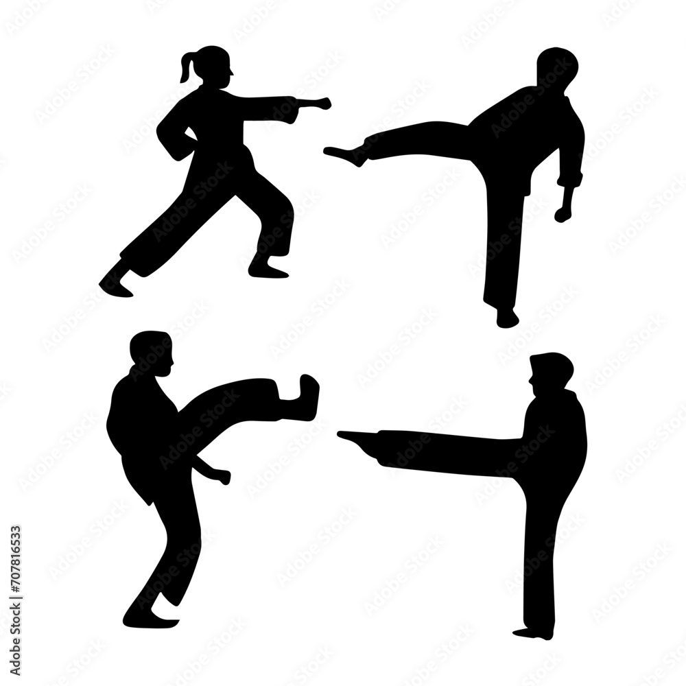 set of kungfu  line art illustration