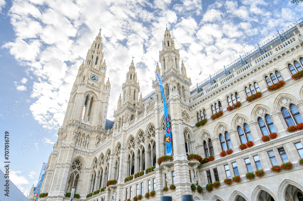 The Wiener Rathaus - City Hall in Vienna, Austria. Town hall in Neo-Gothic style