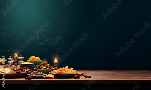 Ramadan kareem background illustration, happy iftar of fasting day with copy space AI Image Generative photo