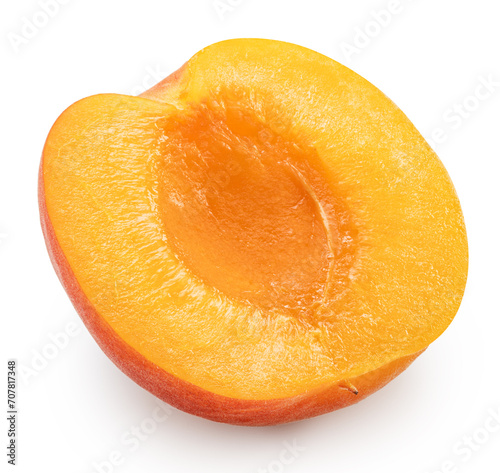 Ripe apricot and apricot half isolated on white background.