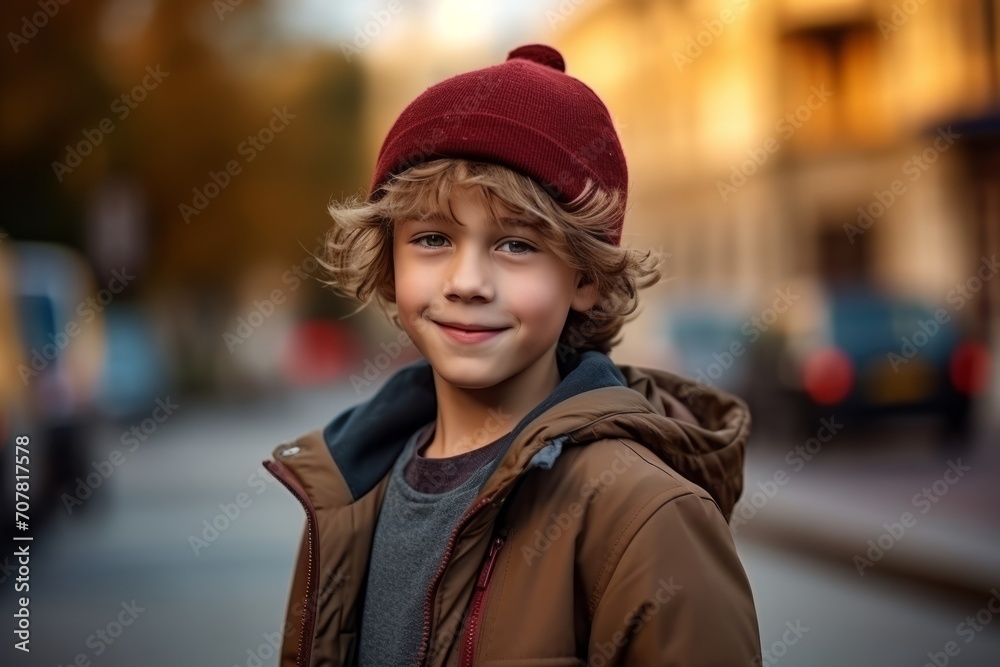 Portrait of a cute boy on the street. Selective focus. Portrait of a cute boy on the street. Selective focus.