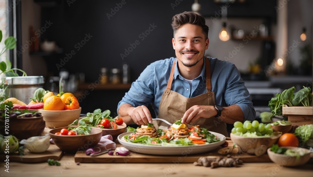 man in kitchen , solo food vlogger generative ai man in kitchen , solo food vlogger generative ai
