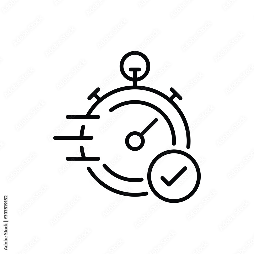 Quick approval icon. Simple outline style. Stopwatch, clock, quick transfer, fast transaction, business concept. Thin line symbol. Vector illustration isolated on white background. Quick approval icon. Simple outline style. Stopwatch, clock, quick transfer, fast transaction, business concept. Thin line symbol. Vector illustration isolated on white background.