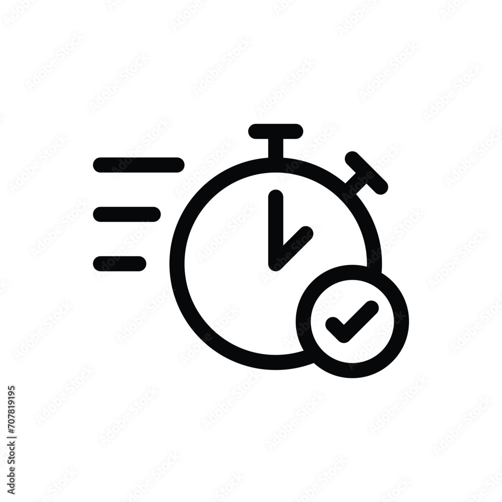 Quick approval icon. Simple outline style. Stopwatch, clock, quick transfer, fast transaction, business concept. Thin line symbol. Vector illustration isolated on white background. Quick approval icon. Simple outline style. Stopwatch, clock, quick transfer, fast transaction, business concept. Thin line symbol. Vector illustration isolated on white background.
